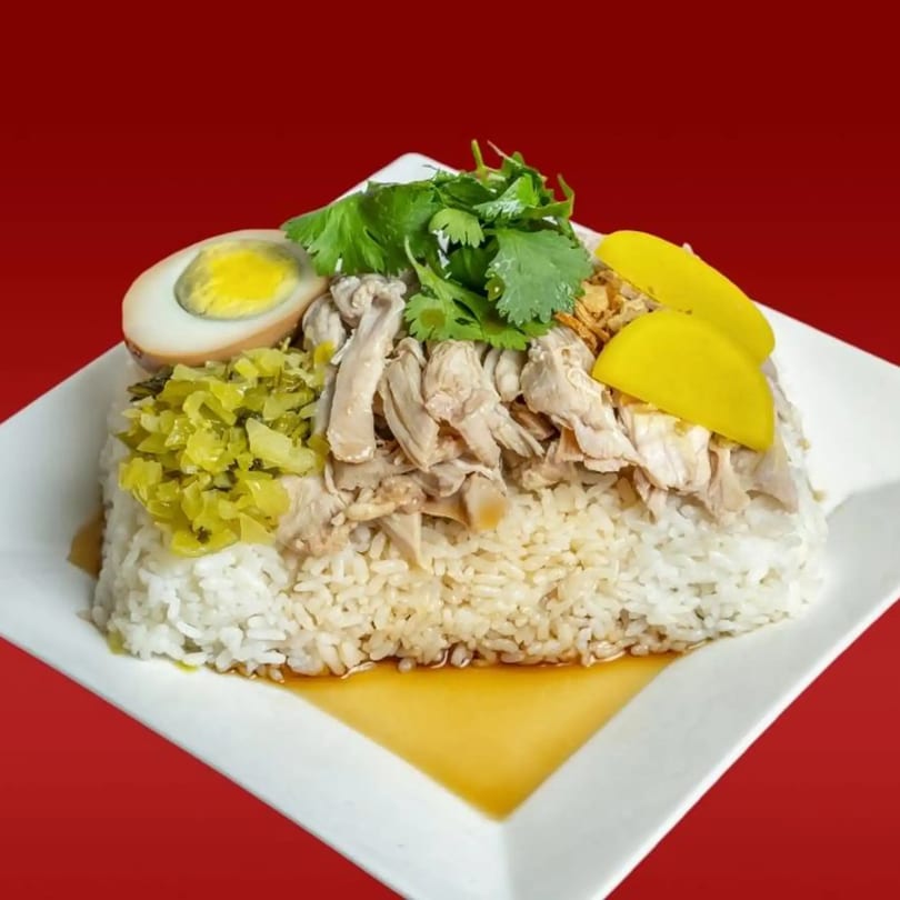 Taiwanese braised pork rice with egg, cilantro, and pickled vegetables on a white plate.